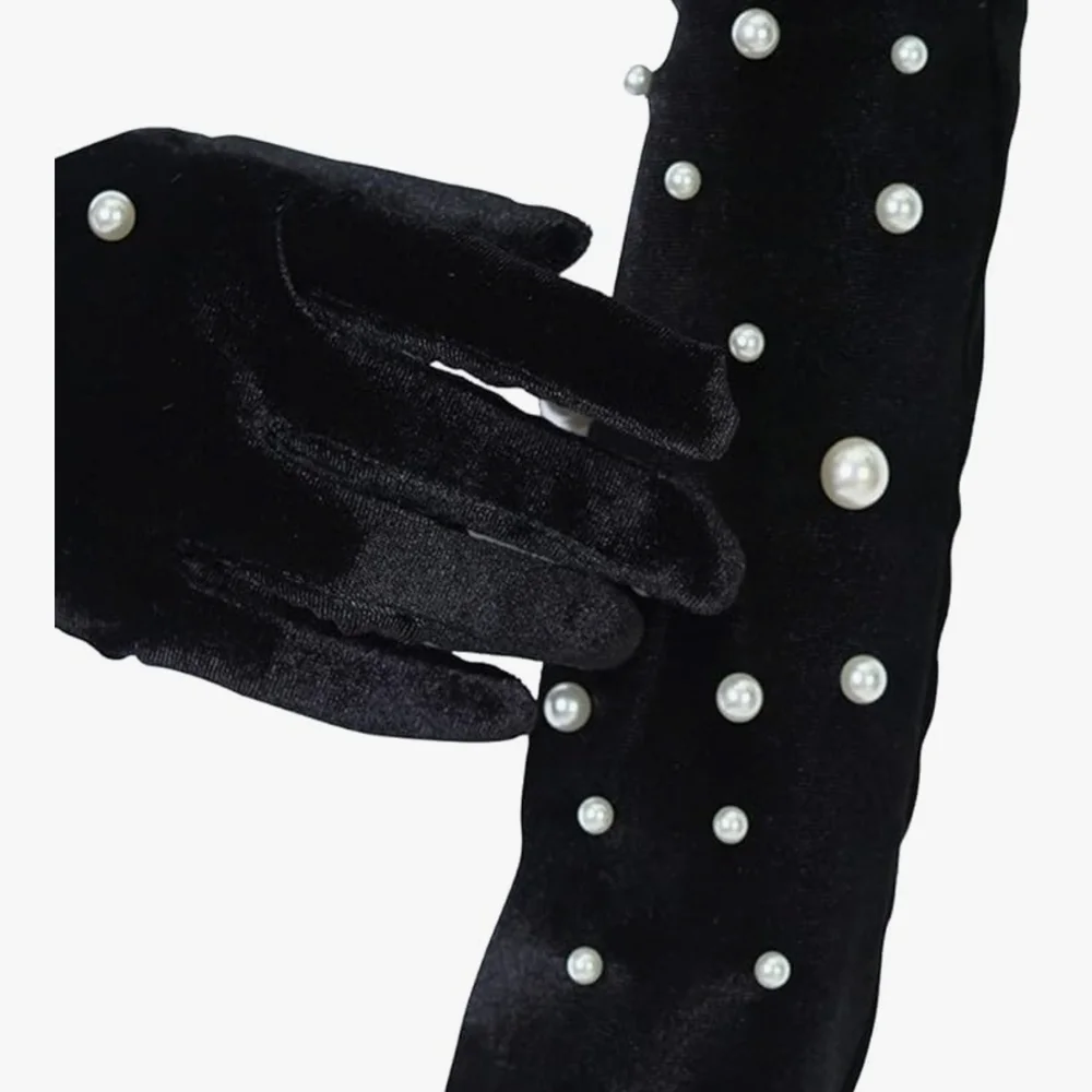 Beloved Millinery Elegant Black Pearl-Embellished Gloves